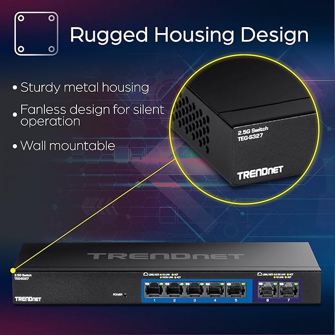 TRENDnet 7-Port Multi-Gig Gaming Switch, 5 x 1G RJ-45 Base-T Ports, 2 x 2.5G - Image 5