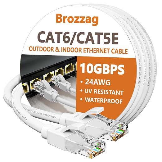 Ethernet Cable 20ft For Cat6/Cat5E, 10Gbps Compatible by Brozzag