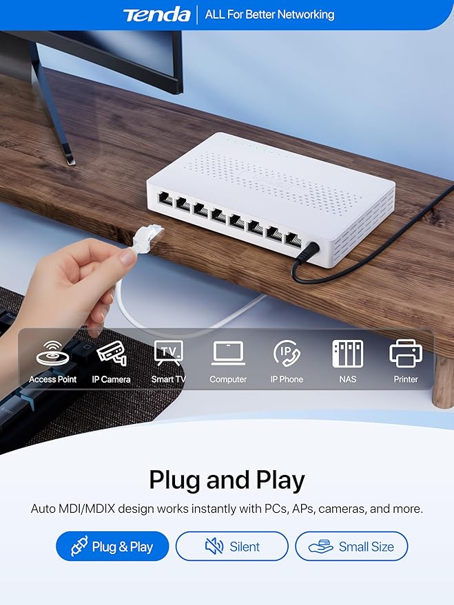 Tenda 8 Port 2.5G Ethernet Switch, Unmanaged Network Switch, 8 x 2.5 Gigabit - Image 4