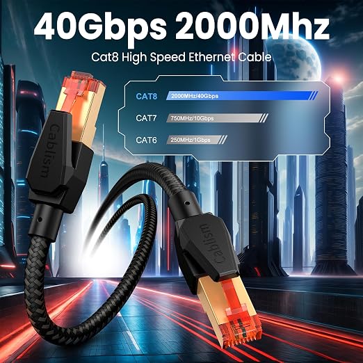 2FT-2Pack Cat 8 Ethernet Cable Short, Heavy Duty High Speed LAN Network Cable - Image 2
