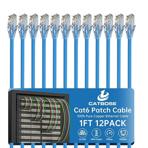 1 Foot Cat6 Patch Cables, Solid Pure Copper Patch Cord, Cat 6 Ethernet Cable by CatBose