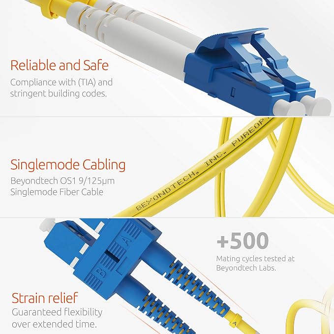 BEYONDTECH 1m LC to SC Fiber Patch Cable – UPC Single-Mode Duplex Fiber Optic - Image 4