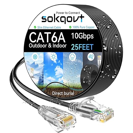 Cat6a Ethernet Cable Slim 25ft Outdoor&Indoor, 28AWG Pure Copper Cat6 Internet by Unknown