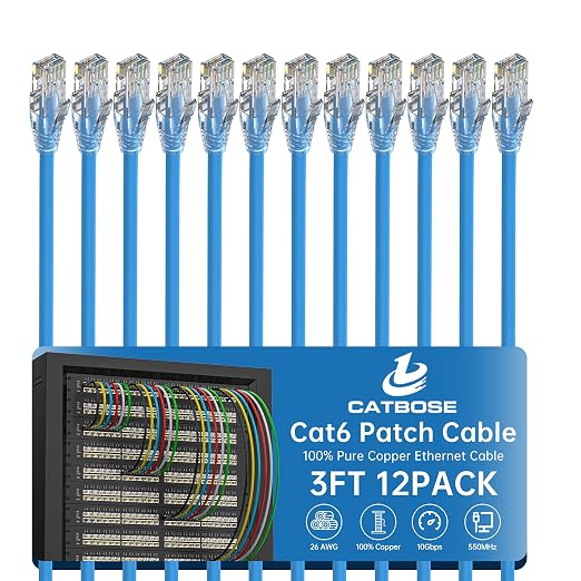 3 Feet Cat6 Patch Cables, Solid Pure Copper Patch Cord, Cat 6 Ethernet Cable by CatBose