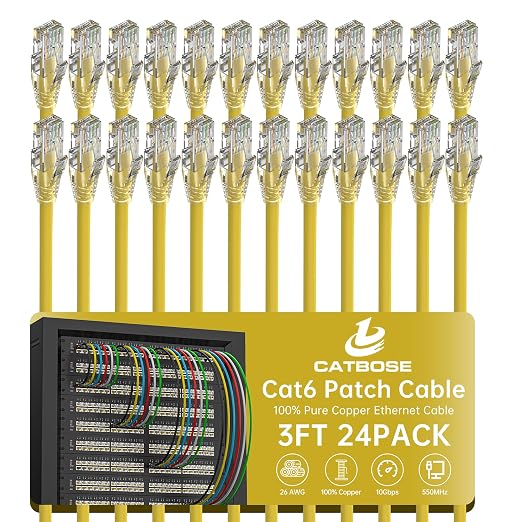 3 Feet Cat6 Patch Cables, Solid Pure Copper Patch Cord, Cat 6 Ethernet Cable by CatBose