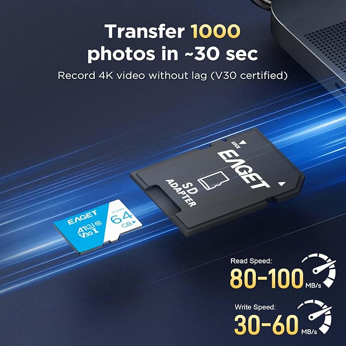 EAGET 3-Pack 64GB TF Memory Card Up to 100MB/s Read 60MB/s Write - Image 3