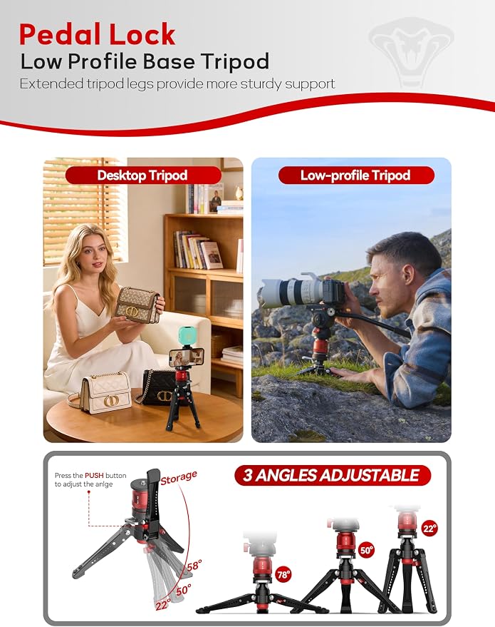 IFOOTAGE Monopod Cobra 3 C180F-P, 1/4'' & 3/8'' Quick Release Compatible - Image 7