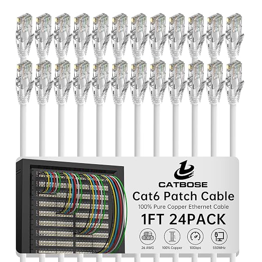 1 Foot Cat6 Patch Cables, Solid Pure Copper Patch Cord, Cat 6 Ethernet Cable by CatBose
