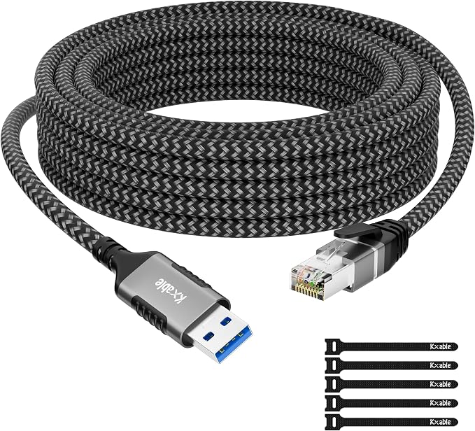 USB to Ethernet Cable 2 FT, USB 3.0 A Male to RJ45 Male Cord, Directly Connected by Kxable