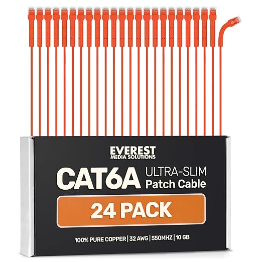 Everest Ultra Slim Cat6a Ethernet Patch Cables 15ft Orange by EverestMediaSolutions