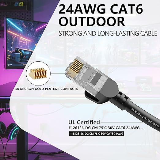 Jadaol Cat 6 Ethernet Cable 100ft, Outdoor&Indoor, Support Cat8/7 Network LAN - Image 2