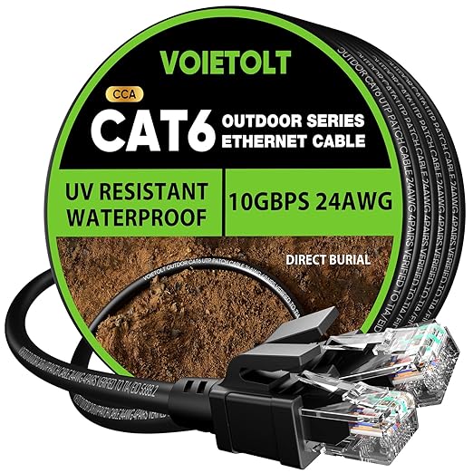 Cat 6 Outdoor Ethernet Cable 125 ft, 24AWG 10Gbps Cat6 Cable Cord Waterproof by EthernetCable
