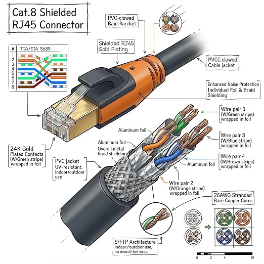 Cat 8 Ethernet Cable 50ft, High Speed LAN Cables 40Gbps 2000MHz Shielded - Image 9