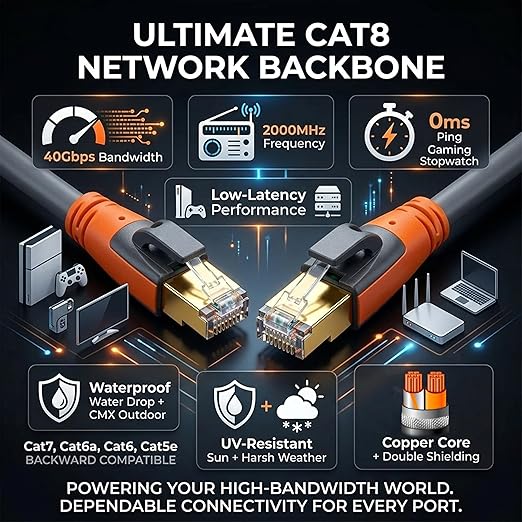 Cat 8 Ethernet Cable 50ft, High Speed LAN Cables 40Gbps 2000MHz Shielded - Image 6