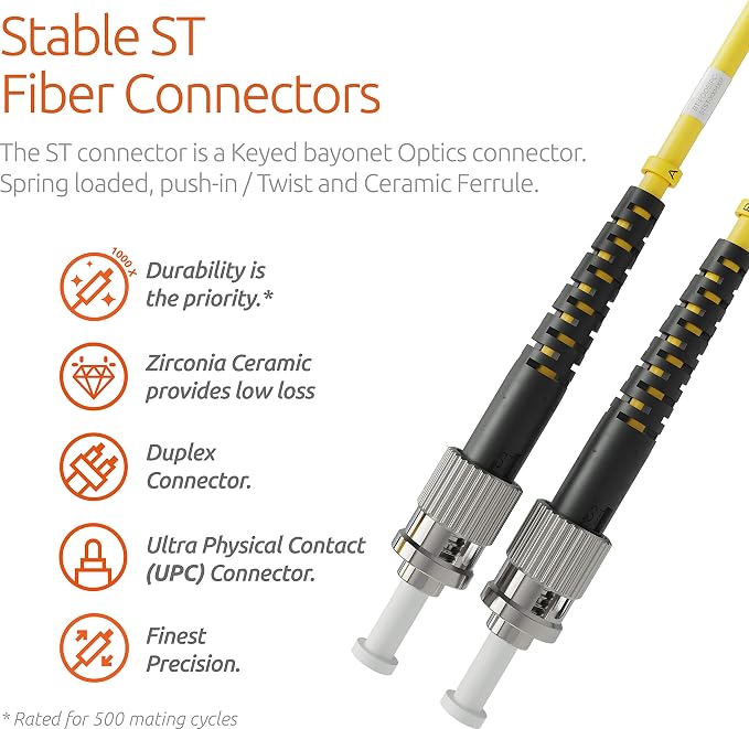 BEYONDTECH 2m LC to ST Fiber Patch Cable – UPC Single-Mode Duplex Fiber Optic - Image 3