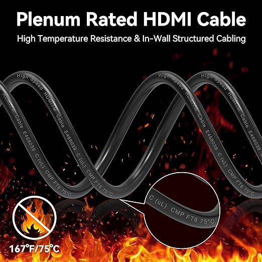 30Ft Plenum Rated HDMI Cable, 8K 48Gbps Fiber Optic Ultra High Speed Long HDMI - Image 2