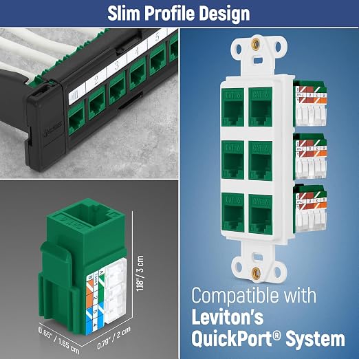 Everest 90° Angled RJ45 Cat6 Keystone Jacks 10-Pack in Green - Image 6
