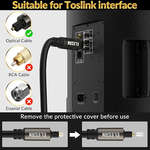 Elecan Optical Audio Cable 100 Ft Digital Audio Toslink Cable Cord-Fiber - Image 5