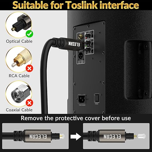 Elecan Optical Audio Cable 35 Ft Digital Audio Toslink Cable Cord-Fiber - Image 5