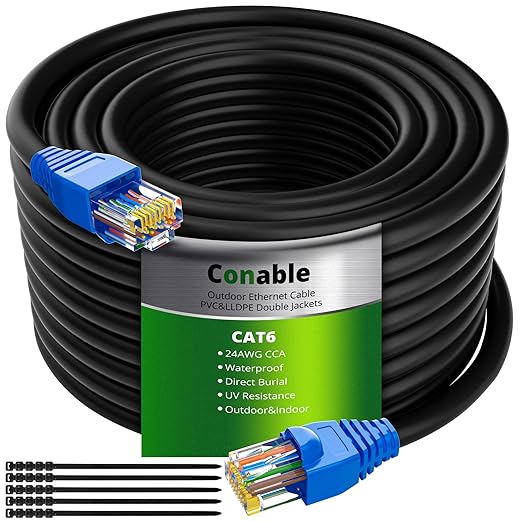 Cat6 Outdoor Ethernet Cable 350ft, Heavy Duty Double Jackets Internet Cord by Conable