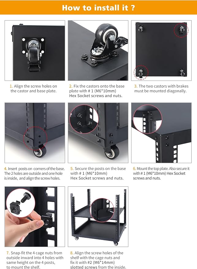 SC02 9U 19" Open Frame Network Server AV Gear Equipment Rack Mobile Storage - Image 7
