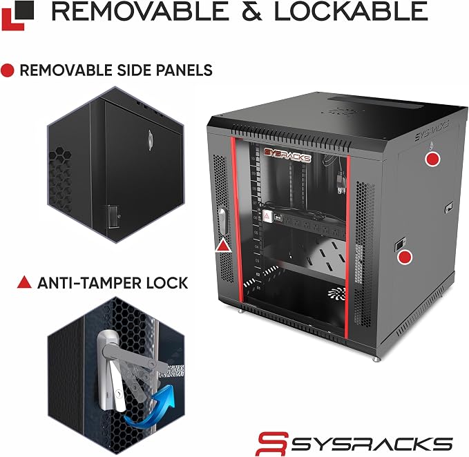 9U Wall Mount Server Rack Cabinet – 19" Network Rack Enclosure, PDU & Shelf - Image 6