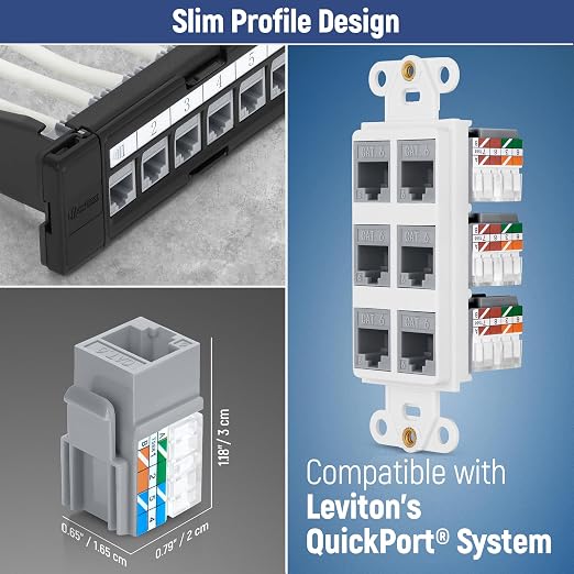 Everest 90° Angled RJ45 Cat6A Keystone Jacks 50-Pack in Gray - Image 6