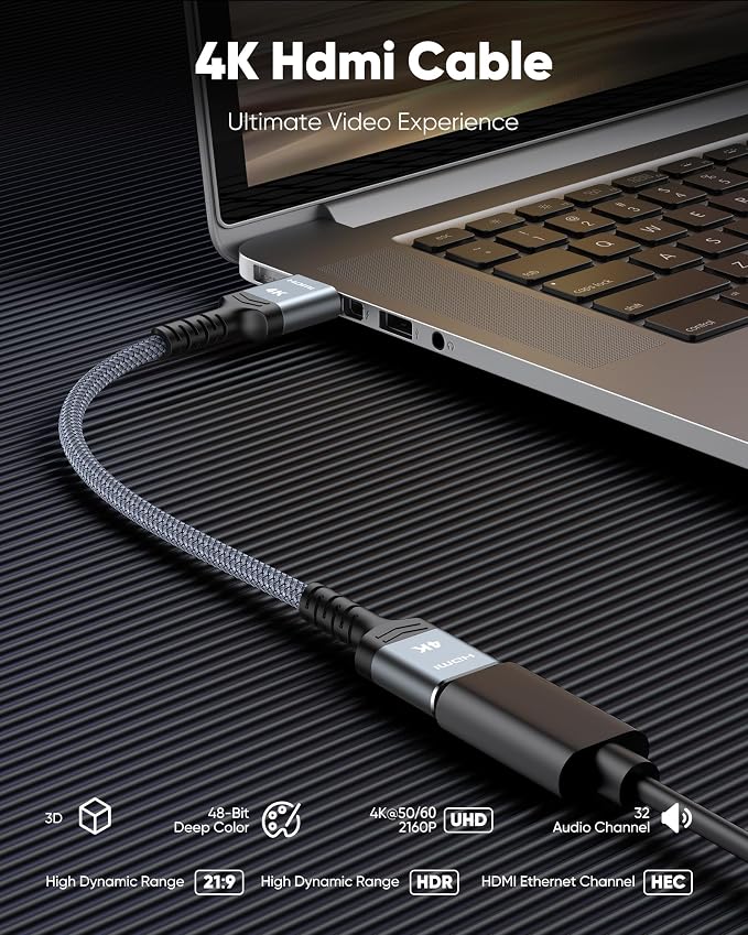 Highwings 4K Short HDMI Cable 1.72ft/52.5cm Total Length, 1.36ft/41.5cm Cable - Image 5