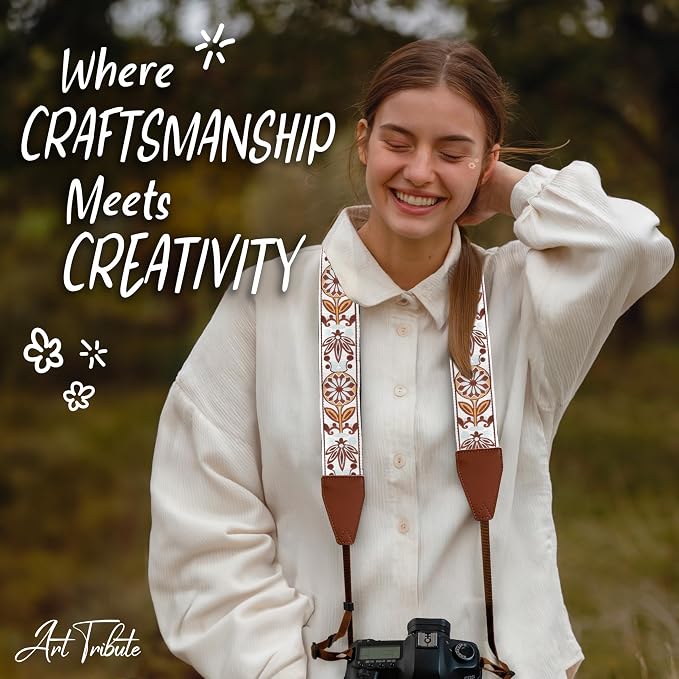 Art Tribute Camera Strap, Vintage Embroidered Neck Shoulder & Crossbody Camera - Image 8
