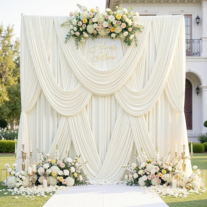 20ft x 12ft Wrinkle Free Ivory Backdrop Curtains - Image 2