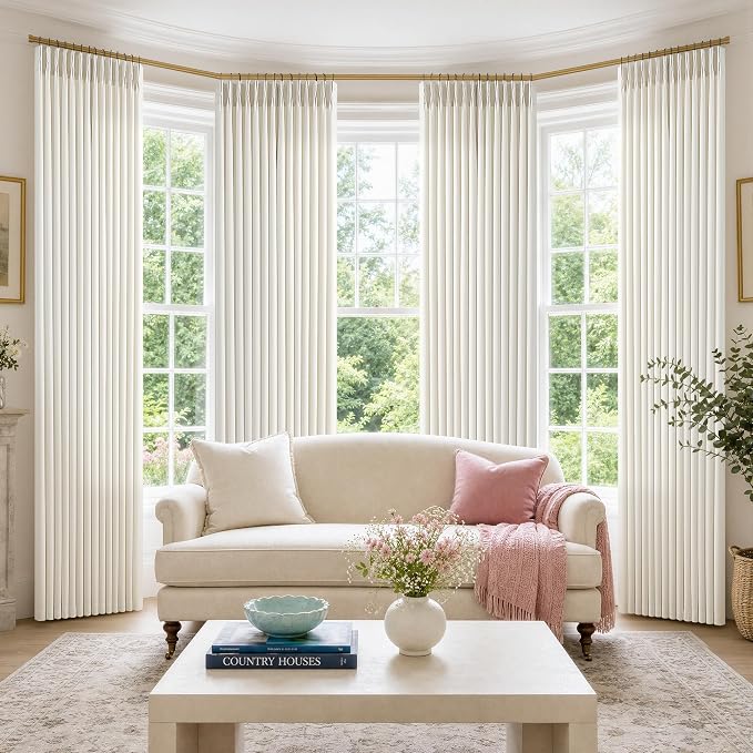 Extra Long 120 Inch Cream Pinch Pleated Curtains by Twodrapes
