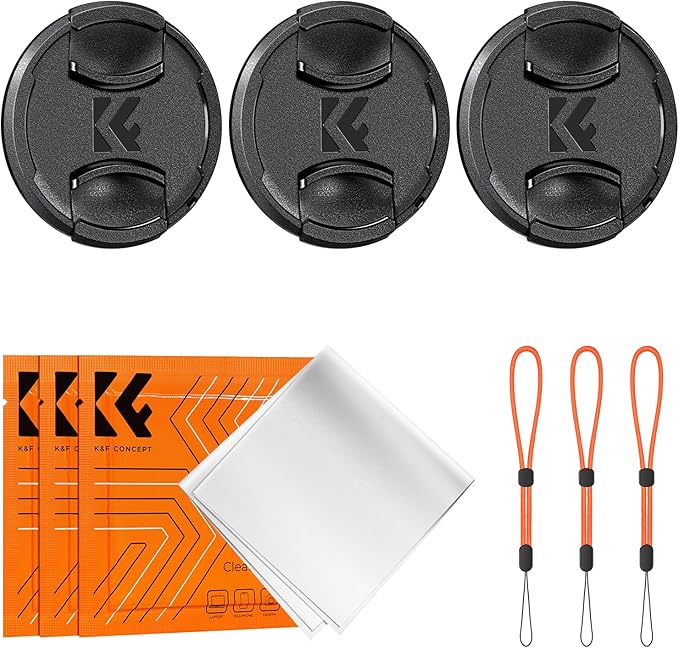 K&F Concept 49mm 9-in-1 Center Pinch Lens Cap + Anti-Loss Keeper Leash + by KFCONCEPT