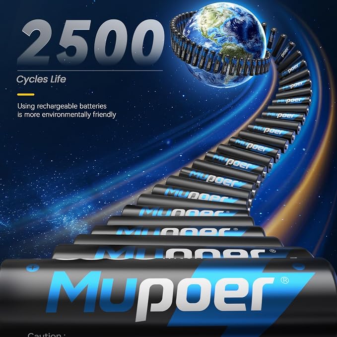 Mupoer Rechargeable AA Batteries 24 Count, Lithium Battery AA 1.5V 3000mWh - Image 3