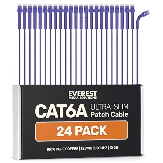 Everest Ultra Slim Cat6a Ethernet Patch Cables 1.5ft Purple by EverestMediaSolutions