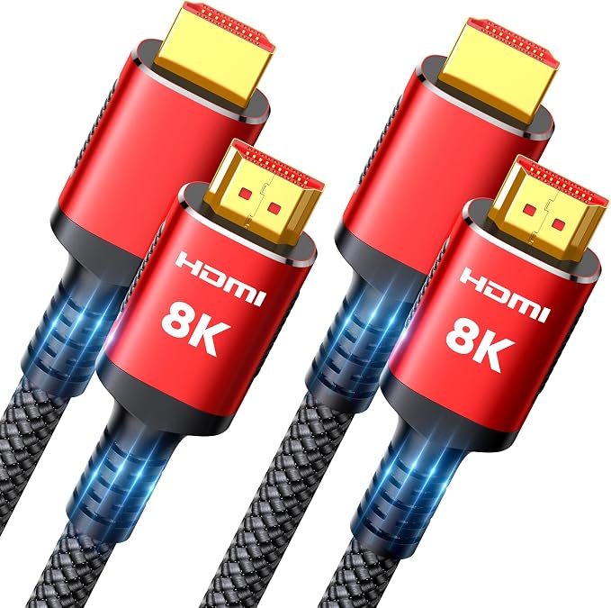 Snowkids 8K HDMI Cable 2.1 6.6FT 2-Pack, 48Gbps High Speed HDMI Braided by Snowkids