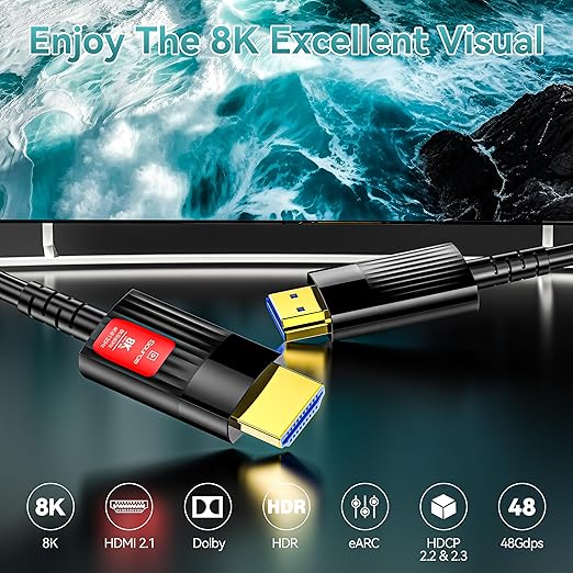 Fiber Optic HDMI Cable 65FT/20M, Long HDMI 2.1 Cable Support 48Gbps High Speed - Image 3