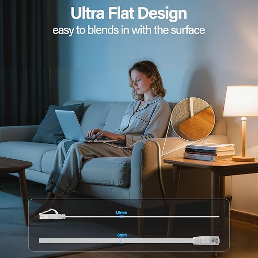 Cat 6 Flat Ethernet Cable 20 FT, UTP 10Gbps High-Speed Cat6 Ethernet Cable - Image 3