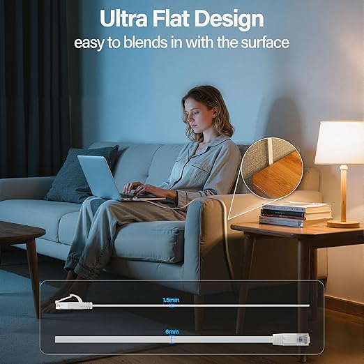 Cat 6 Flat Ethernet Cable 100 FT, UTP 10Gbps High-Speed Cat6 Ethernet Cable - Image 3