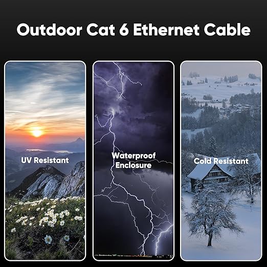 Cat 6 Outdoor Ethernet Cable 225 ft, 24AWG 10Gbps Cat6 Cable Cord Waterproof - Image 2
