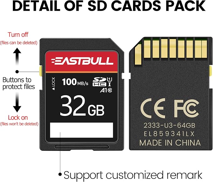 5-Pack of SD Card 32GB EASTBULL Class 10 SD Card U1 V30 High-Speed 100MB/s Read - Image 4
