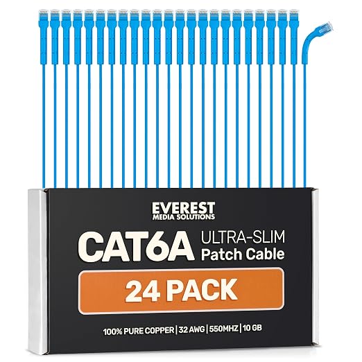 Everest Ultra Slim Cat6a Ethernet Patch Cables 15ft Blue by EverestMediaSolutions