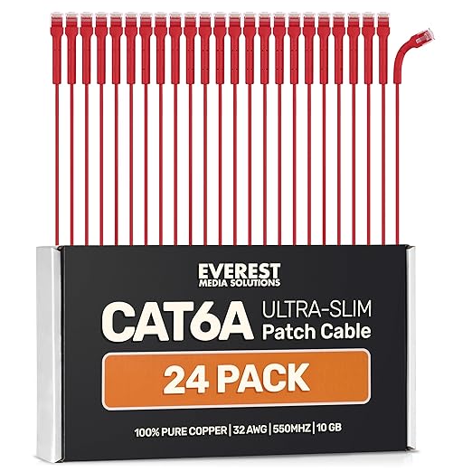 Everest Ultra Slim Cat6a Ethernet Patch Cables 10ft Red by EverestMediaSolutions