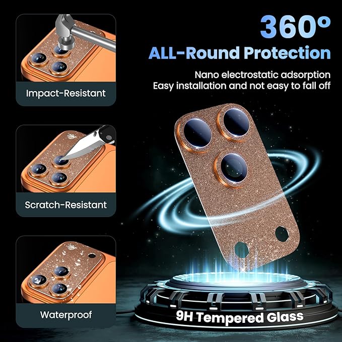 Uyiton for iPhone 17-Pro Camera-Lens Protector: Bling Metal Tempered Glass Rear - Image 2