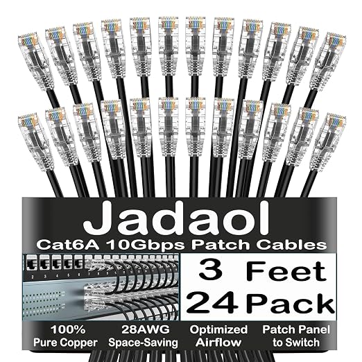 Jadaol UL Listed Patch Cables Cat 6a / Cat 6 3 ft 24-Pack, 10Gbps 550MHz Slim by Jadaol