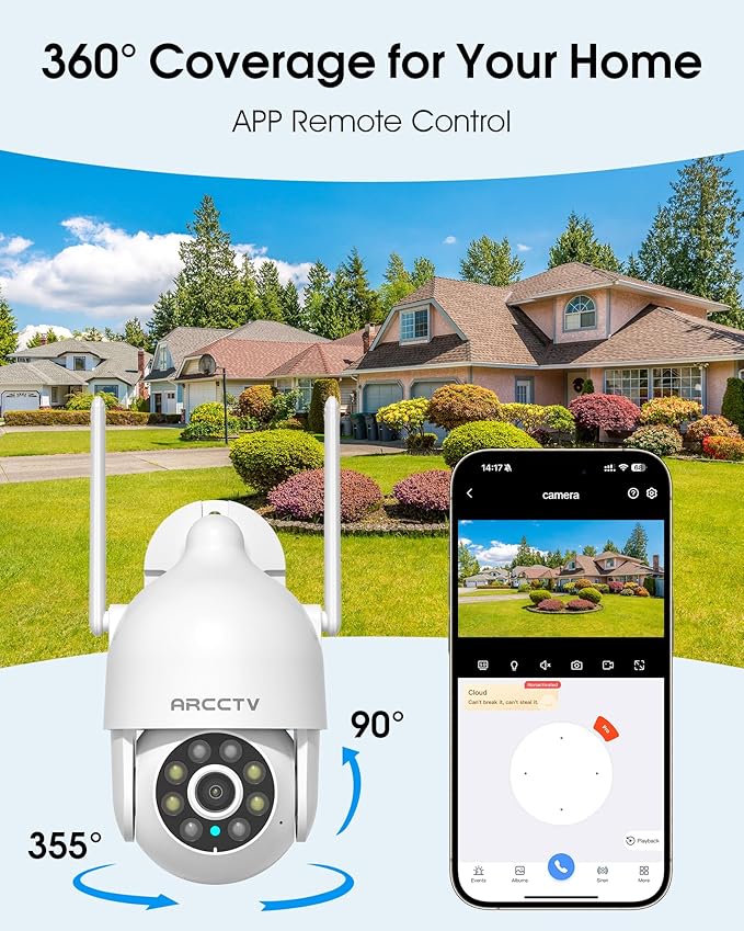 ARCCTV 2K Security Cameras Outdoor, 360°Pan-Tilt View 2.4G/5G WiFi Security - Image 2