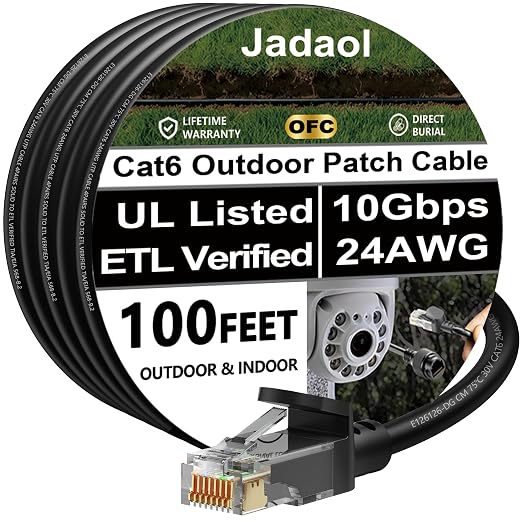 Jadaol Cat 6 Ethernet Cable 100ft, Outdoor&Indoor, Support Cat8/7 Network LAN by Jadaol