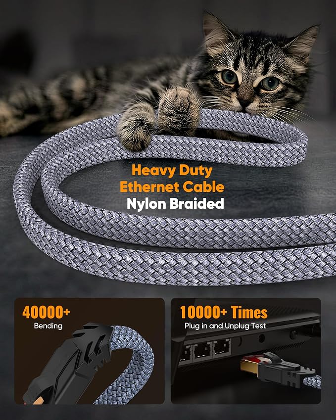 Snowkids Cat 8 Ethernet Cable 6.6 FT, Braided Heavy Duty High Speed Shielded - Image 5