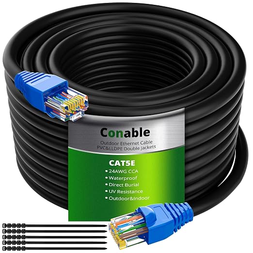 Cat5e Outdoor Ethernet Cable 75 Feet, Cat 5e Heavy Duty Internet Network LAN by Conable