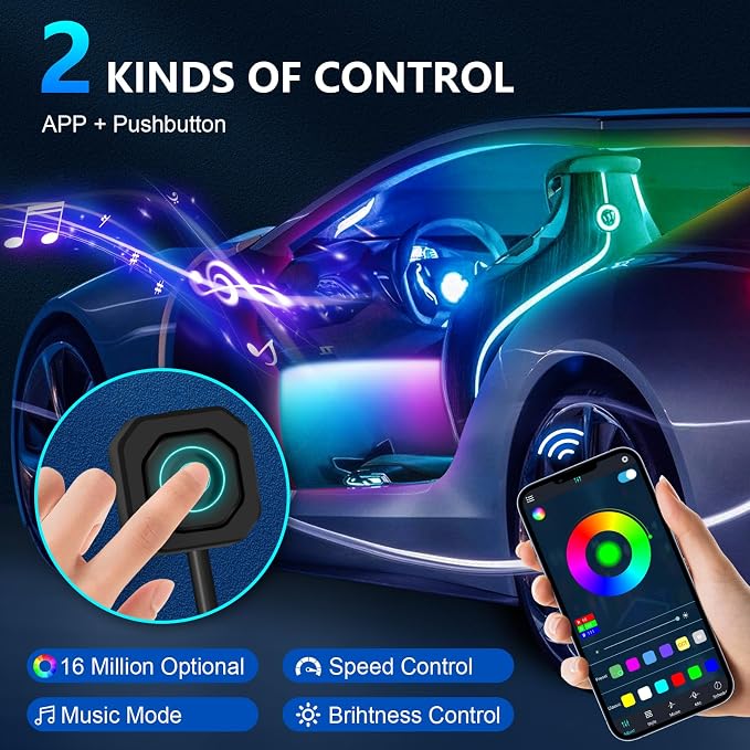 Acrylic Interior Car Lights, Car Accessories 14 in 1 Car LED Strip Lights - Image 3