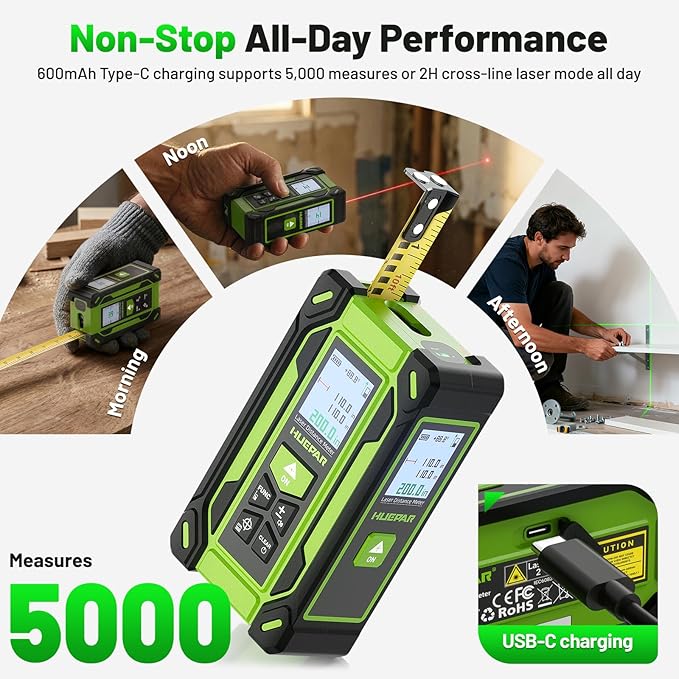 Digital Laser Tape Measure 4-in-1, HUEPAR ±1/16" Laser Measure - Image 4